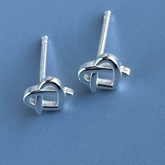 Sterling Silver Pretzel Heart Stud Earrings - Picture 13 of 14